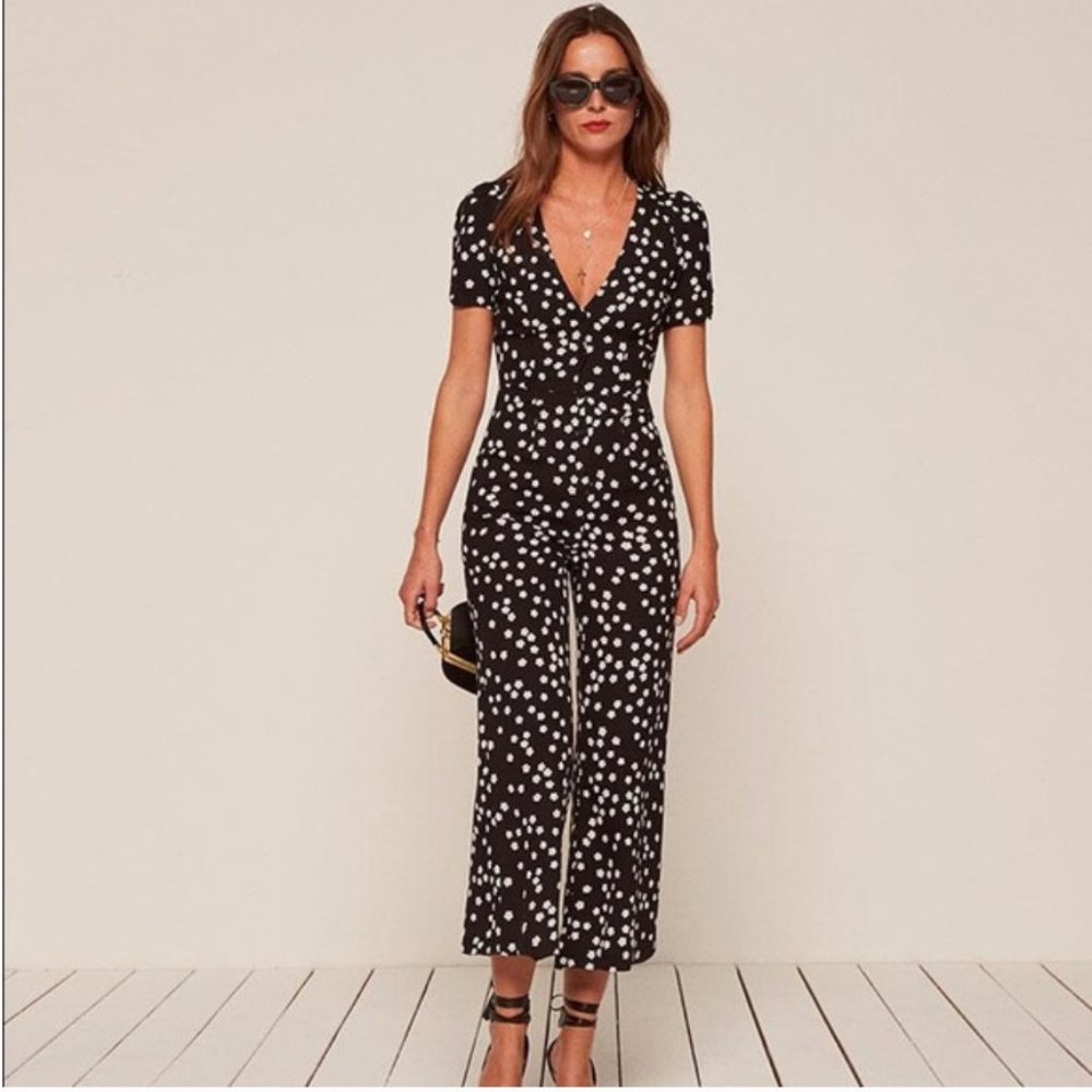 Reformation FRANCE Floral Print V-Neck Jumpsuit Size 0